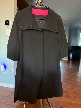 Ann Taylor Black Trench Coat with Pink Lining